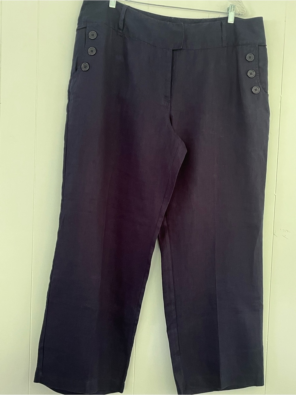 Jessica London 100% Linen Blue Wide Leg Sailor Pants Sailor Buttons Size 20